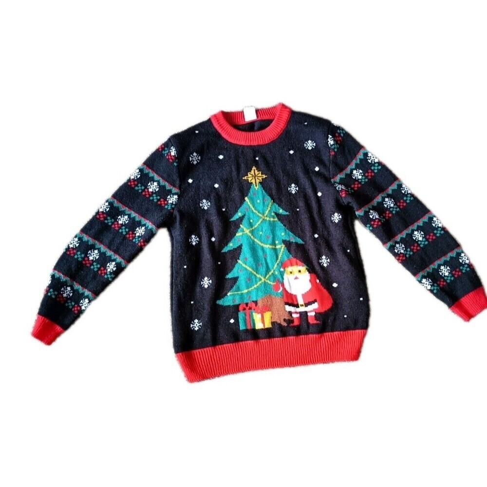 Womens Ugly Christmas Sweater Size Medium Santa Snowflakes Christmas Tree